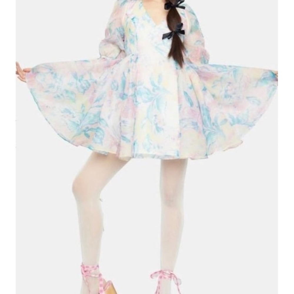 Selkie The Stepmom Cloud 11 Dress Pastel Floral Puff Mini Organza Size S NWT